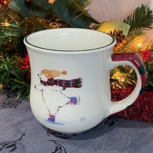 Pfaltzgraff Snow Bear Ice Skating Winter Holiday Christmas Coffee Cup Mug